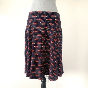 Effie's Heart Navy Flared Skirt Red Fox Print S/M Elastic Waist Band Cottage
